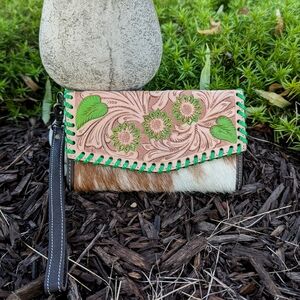 Artisan Floral Leather Wristlet
